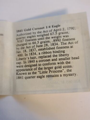 1841 Gold Coronet Quarter Eagle Replica COPY - Picture 7 of 9