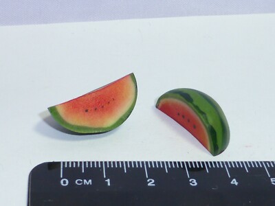 Maßstab 1:12 2 Scheiben rote Wassermelone Obst 