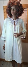 Vintage 70s Sears Pink Nylon Nightgown Robe 2 pc Set Embroidery Yoke 34 Bust S/M