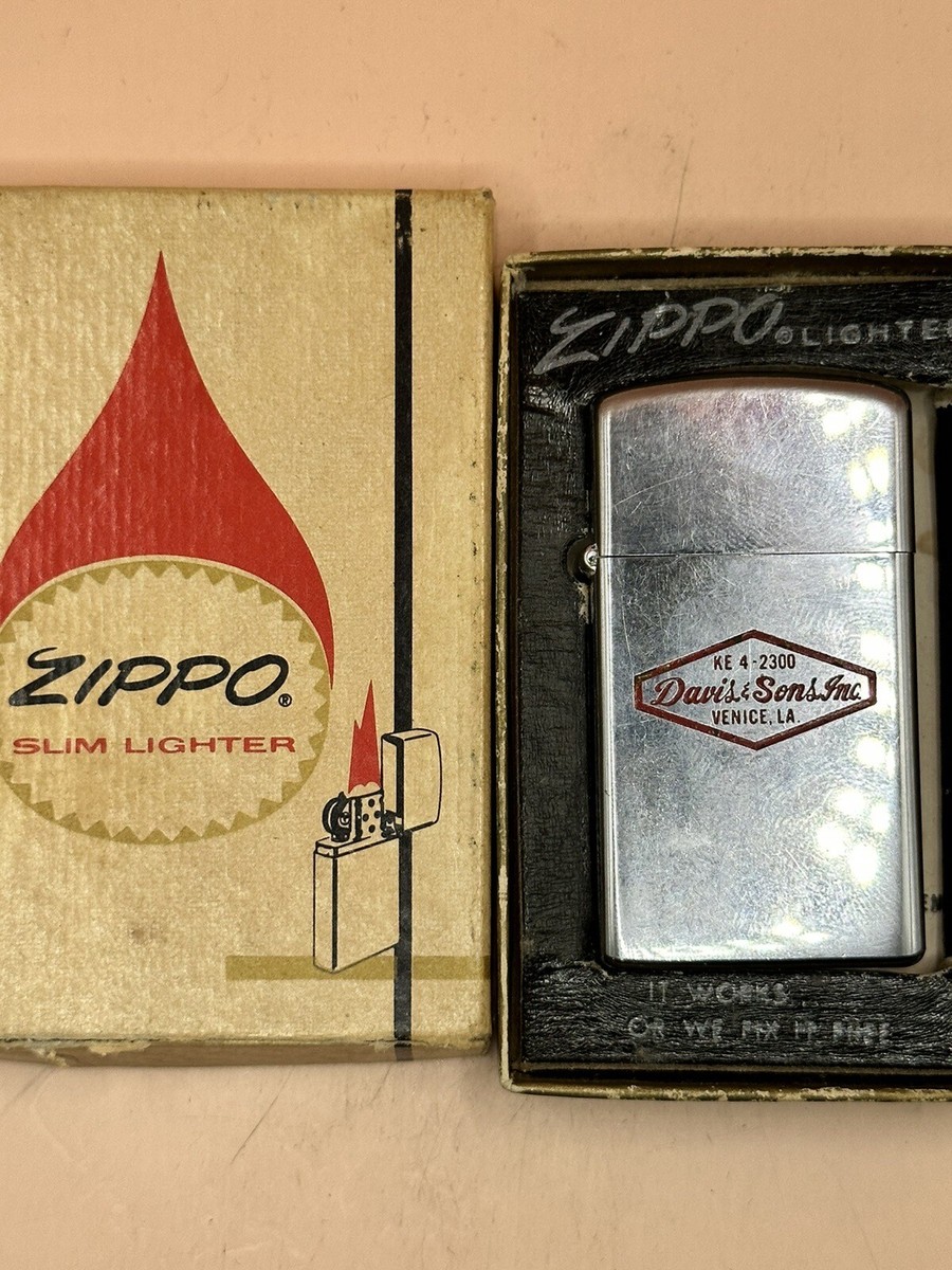 Vintage 1976 Davis & Sons Advertising Slim Chrome Zippo Lighter In