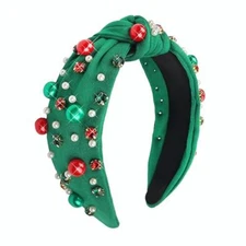 Christmas Green Headband for Women Pearl 1 Count (Pack of 1) 01.christmas green