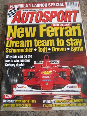 AUTOSPORT FEB 2001 NEW FERRARI SCHUMACHER TODT BRAWN BYRNE DELECOUR WILLIAMS F1