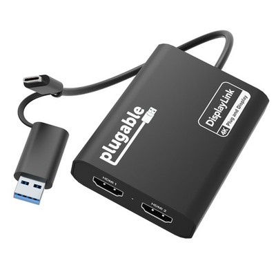 Plugable 4K Dual HDMI Adapter for USB-C & USB 3.0, Windows Compatible