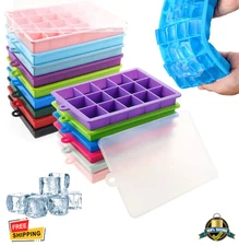 24 Grids Silicone Ice Cube Tray with Lid for Ice Cream, Whiskey & Drinks
