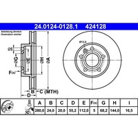 Bremsscheibe ATE 24.0124-0128.1 (2 Stk.) FüR VW Transporter T4