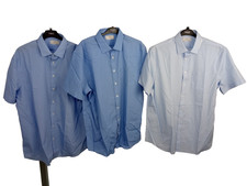 M S Men's Size 17.5"Collar Regular Fit Shirts 3Pcs Bundle Blue Short Sleeve NEW