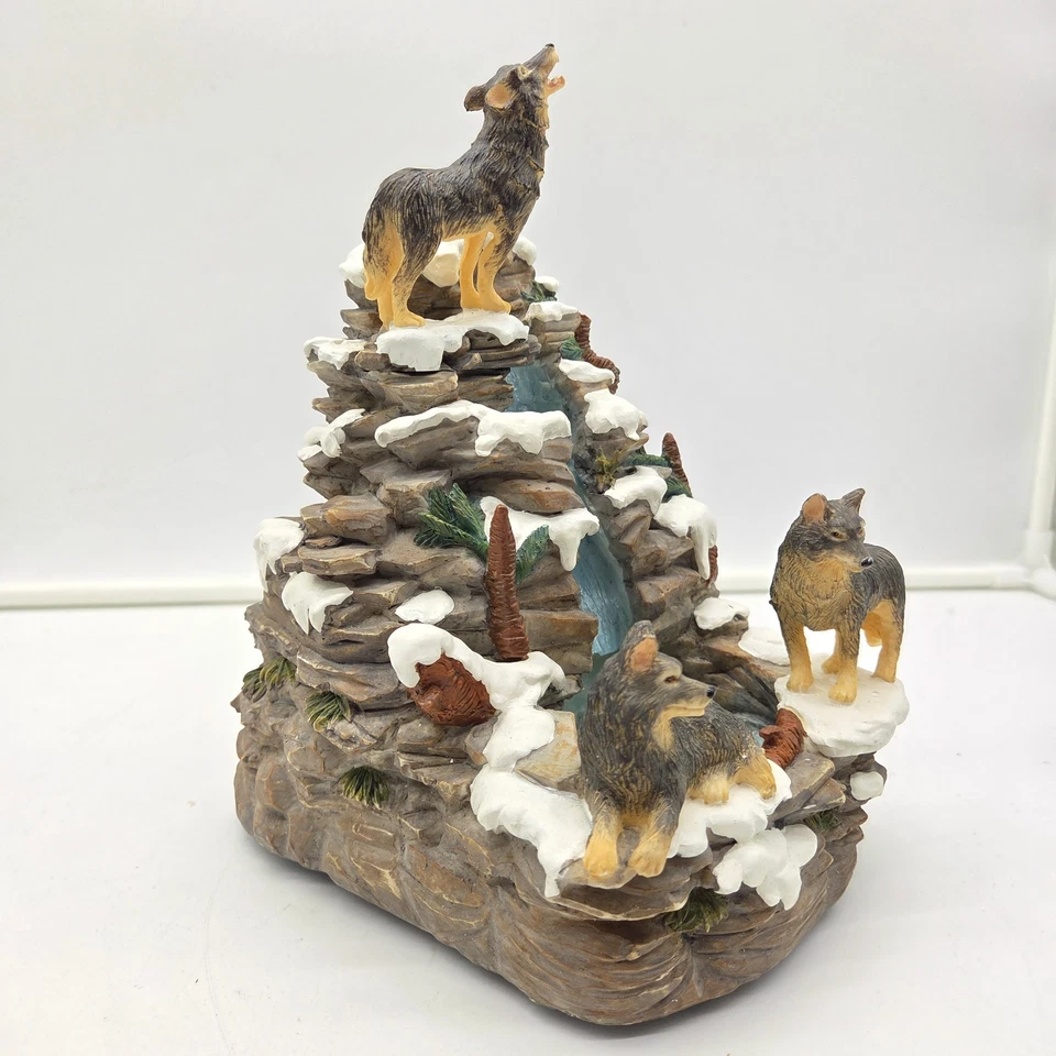 Caja de música rara Wolf Pack Mountain Waterfall - Resina pesada - 10" de alto - Funciona Foto 3 de 4