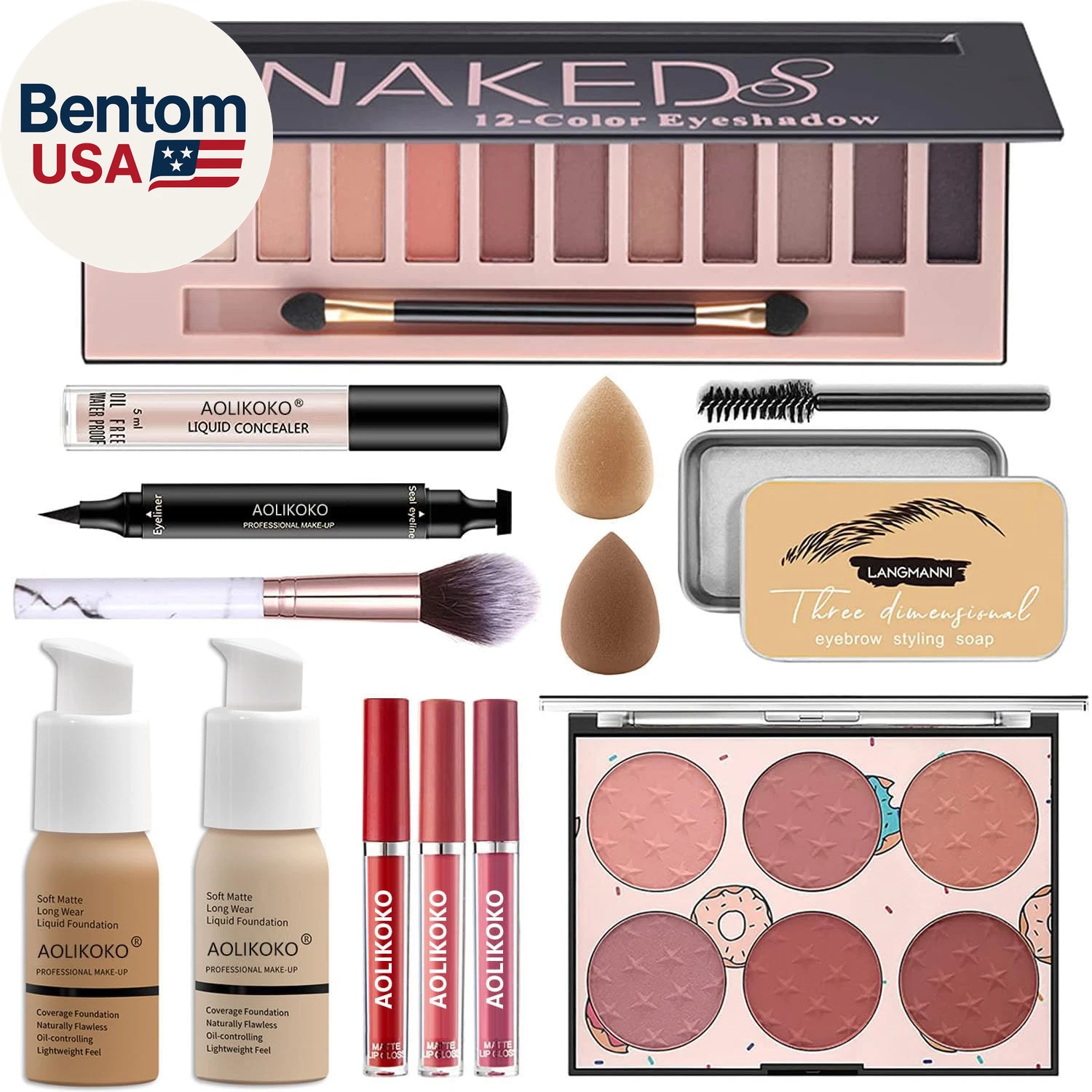 12-Color Pro Makeup Kit for Women - Eyeshadow, Foundation, Lipstick, Blush, Brus