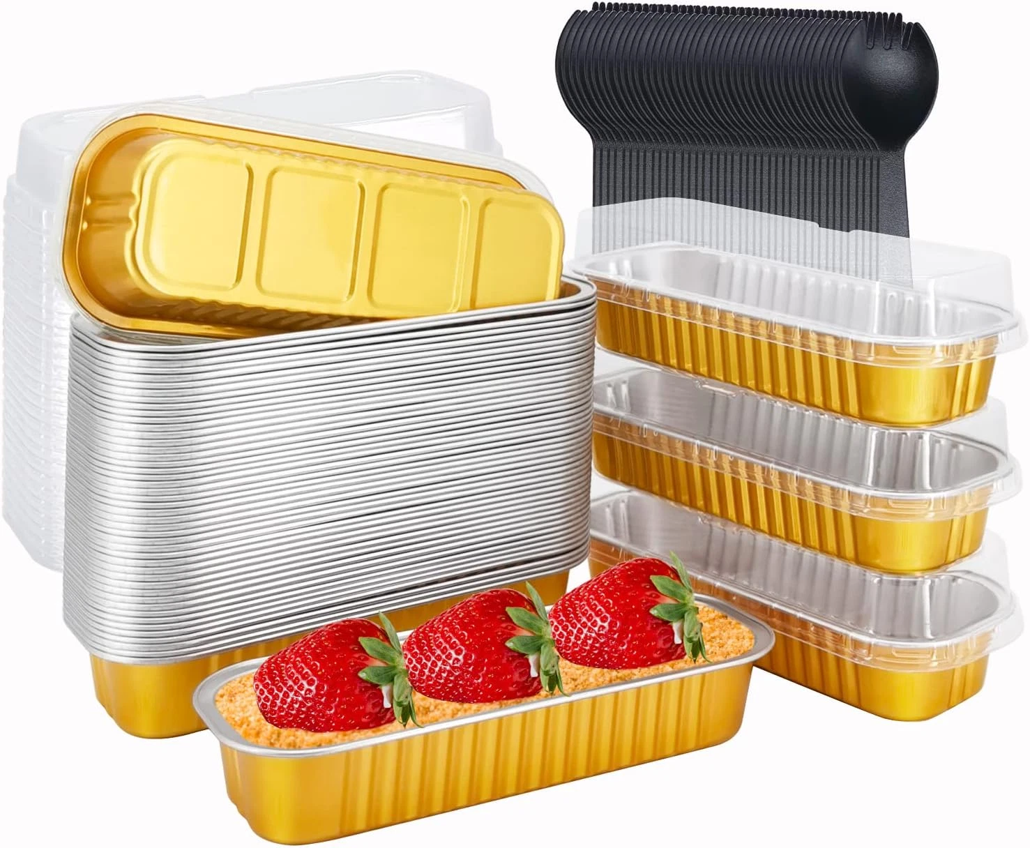 Disposable Baking Tins Foil Mini Pans with Lids 50 Pack, 6.8Oz 6.5"X2.5"