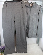 WOMEN'S SZ S QUACKER FACTORY PANTS SET ZIP UP SWEATER JACKET TOP SPARKLES SHINY