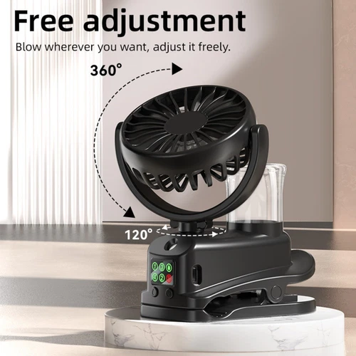 Mini Ventilateur Clip 4 Vitesses Fonction Brumisation 360 Degrés Réglable pour