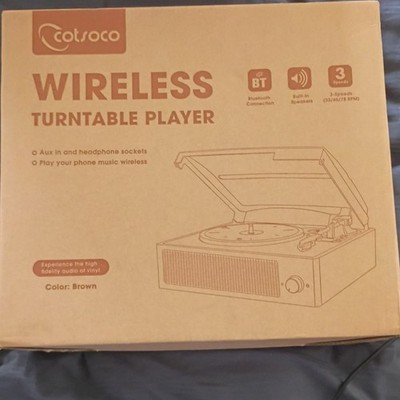 Cotsoco M49 Wireless Turntable Player Bluetooth 3-Speed Brown Built-in Speaker