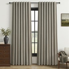 Grey Green Blackout Linen Curtains 84 Inches Long for Living Room/Bedroom, Pl...