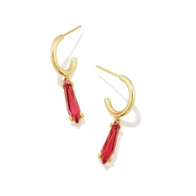 Kendra Scott Indie Huggie Earrings 14K Gold Over Brass Ruby Red Glass