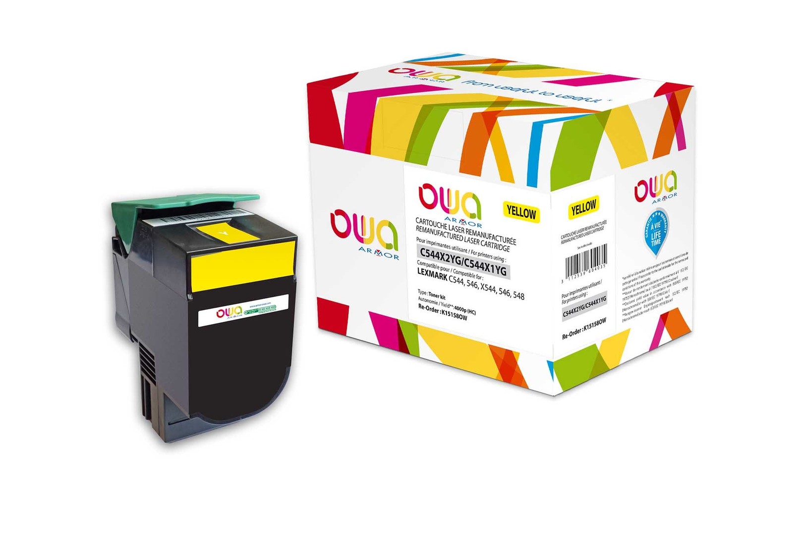Toner jaune compatible Lexmark C544 Lexmark C544dn C544dw K15158OW