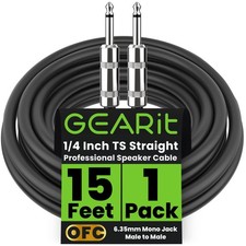 Professional Speaker Cable 15ft 12AWG Pure Copper 1/4 inch to 1/4 inch TS S...
