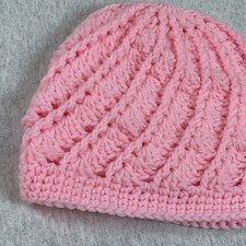 Hand Made 3D Knit Beanie Hat Women  s One Size Crochet Outdoors Artsy Pink Boho