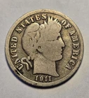 1911 S Barber Dime, Good G Details - 90% Silver, Rev Damage - Exact Coin Shown