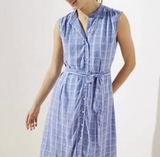 NWT Ann Taylor LOFT  Sky Blue Window Pane Button up Tie Dress SZ XS
