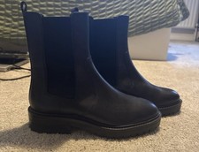 M&S Black Leather Chunky Chelsea Boots UK Size 5 Wide fit RRP