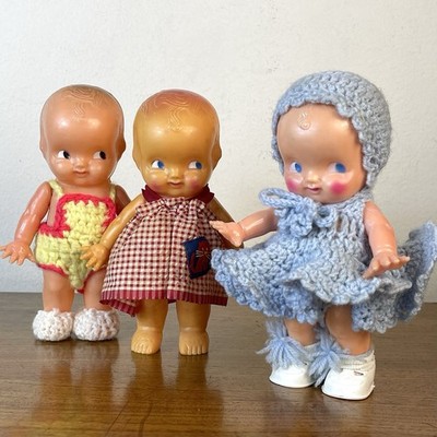 Vintage IRWIN Hard Plastic Kewpie Doll Lot 3 USA Movable Arms & Adorable Clothes