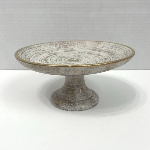 Vintage Royal Haeger Pottery 22K Gold Tweed Glazed Pedestal Dish Candle Holder