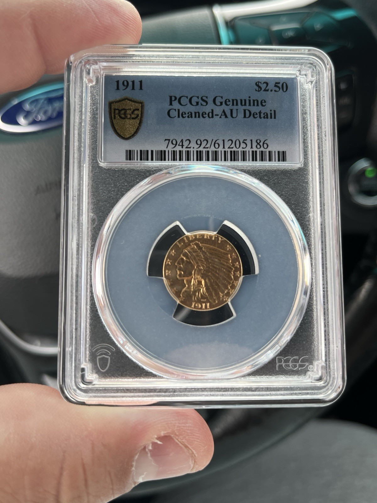 1911 Indian Head Gold Quarter Eagle $2.5 Dollar Coin - PCGS Genuine AU Detail