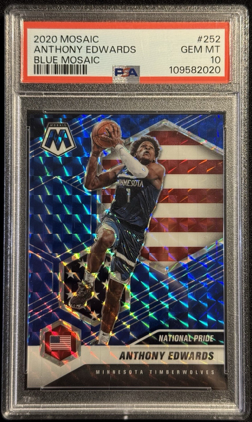 2020-21 Panini Mosaic National Pride Anthony Edwards Blue PSA 10 #/99 - Rookie🔥