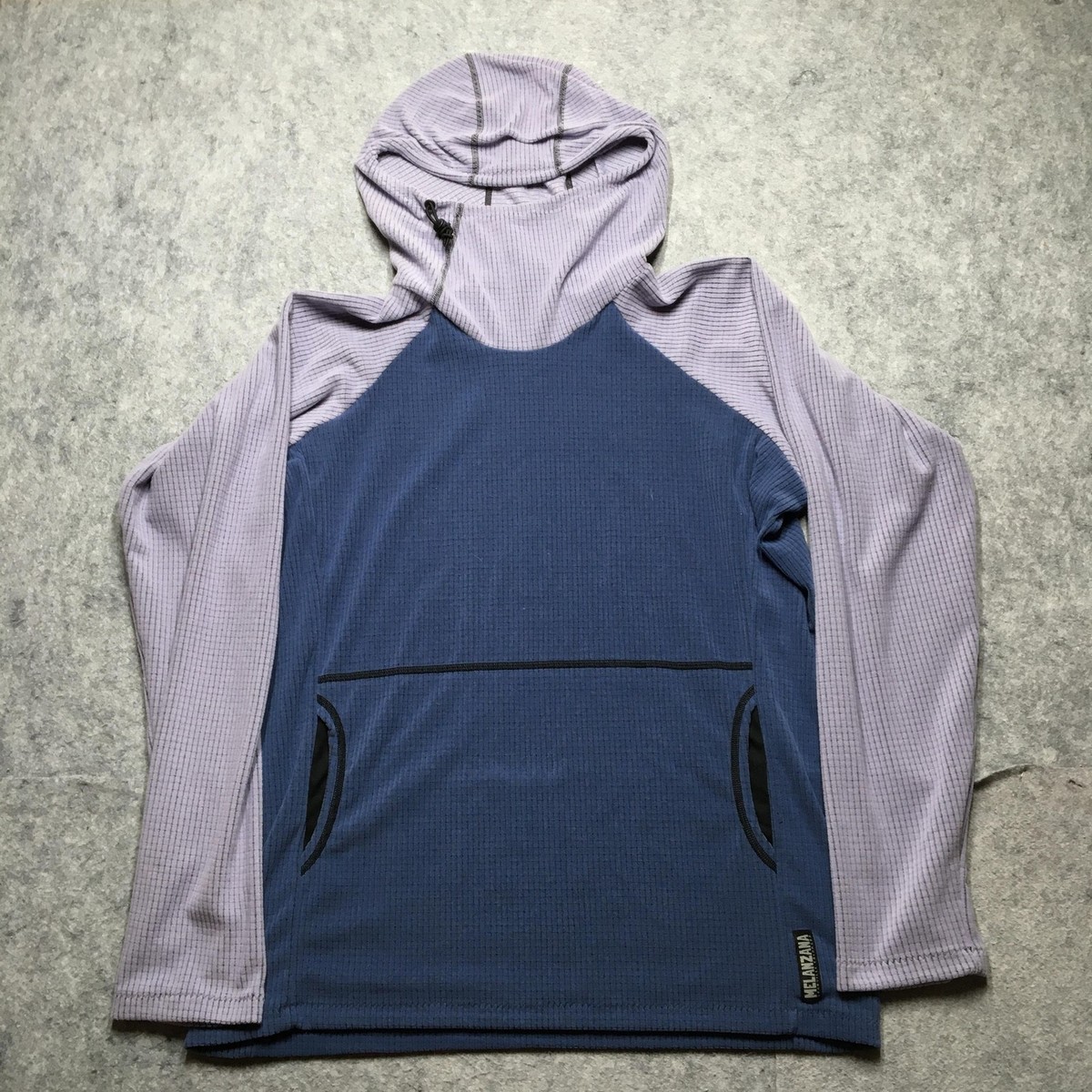 Melanzana Micro Grid Hoodie Mens Large L Blue Lavender Fleece V2