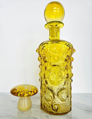 Vintage Blenko Murano Glass Yellow Cased Glass Mushroom GLOWS 