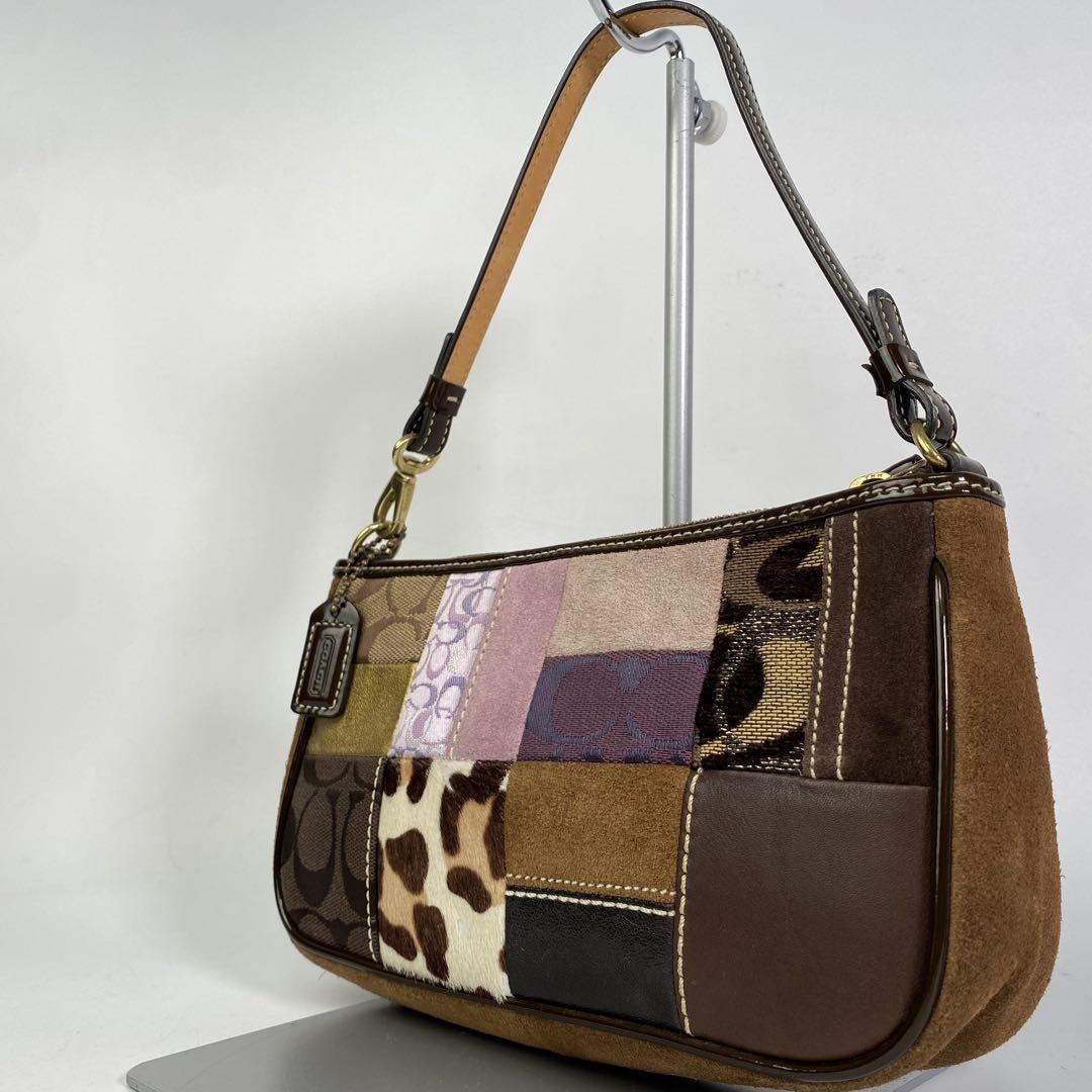 バッグ Coach Patchwork Mini Demi Pouch Handbag Coach Patchwork Mini Demi Pouch Handbag 7071 Used item For Woman