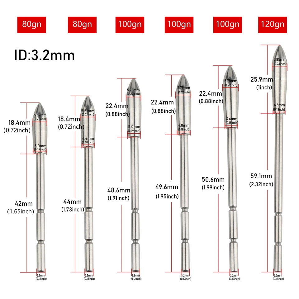 12pcs Broadhead Insert Arrowhead 80-120gr Archery ID3.2mm Point Field Arrow Hunt - Image 3 of 4