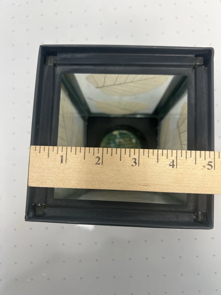 Candelabro Hoja Prensada Vidrio y Metal Linterna 8" Marco Negro Decoración Boho India Foto 3 de 4