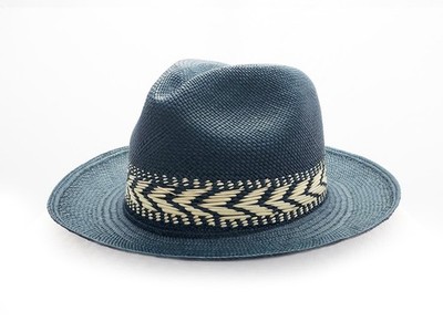 Authentic Ecuadorian Panama Hat - Blue Handwoven Toquilla Straw - Size 60