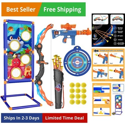Kids Bow and Arrow Set, 2 in 1 Shooting Game with LED Light Up Archery Toy, F...