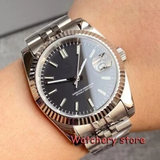 39mm Watch For Men Business Black Dial NH35A Automatic Date Magnifying glass