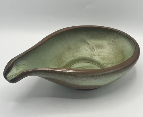 Frankoma Pottery Prairie Green & Bronze #214 Large 11.5" Crescent Bowl 1950-1979