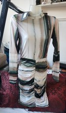 Pretty Little Things Green Printed Slinky High Neck Ruched Dodycon Size Uk 10
