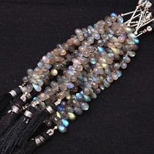 Labradorite Blue Fire Gemstone 6x4mm Faceted Teardrop Briolette Beads 3" Strand