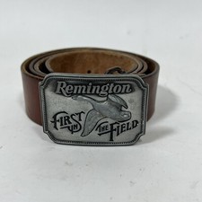Remington First In The Field Belt Buckle And Belt sz 38 Vintage 1980