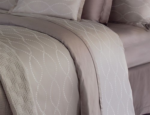 Yves Delorme Taupe Queen Flat Sheet Cafe Creme Dotted Links Jacquard Points NEW - Picture 3 of 11