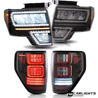 FULL LED Reflector Headlights + CLEAR LED Tail Lights For Ford F-150 2009-2014 