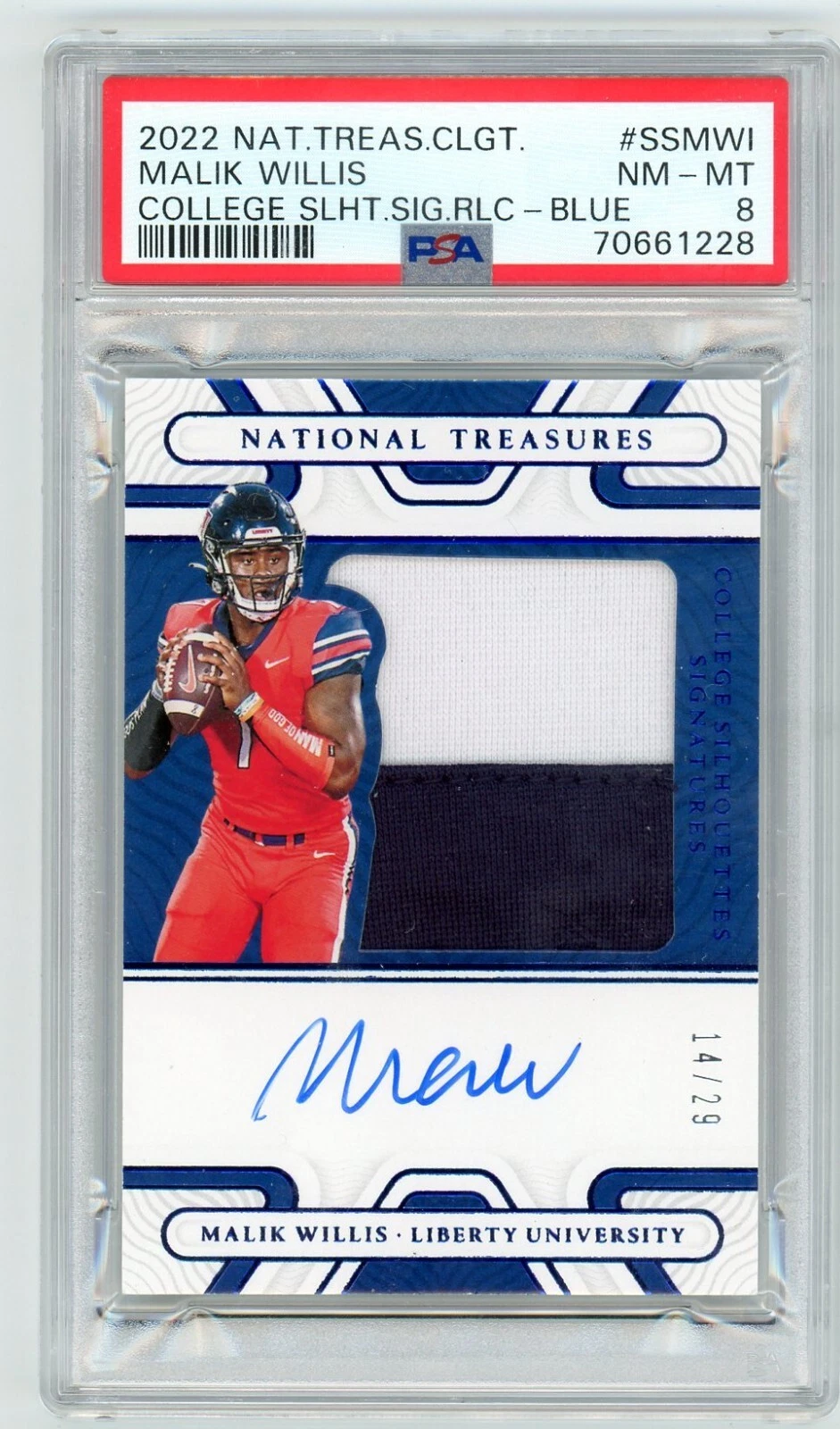 Malik Willis Panini National Treasures Collegiate College Silhouettes Signatures Relics #SSMWI Blue-Auburn