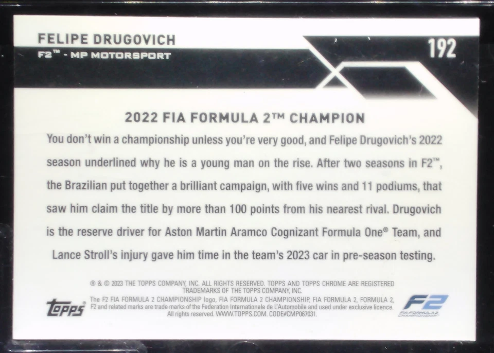 2023 Topps Chrome Formula 1 F1 Felipe Drugovich Gold Wave Refractor /50 #192 - Image 2 of 2