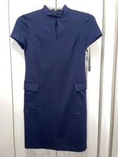 CALVIN KLEIN Navy Blue Shirt Dress With Wraparound Pockets-D-156-Size 4-NWT