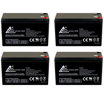 4 Pack 12 Volt (12V) 8 Amp (8Ah) VRLA AGM Sealed Lead Acid Rechargeable Battery