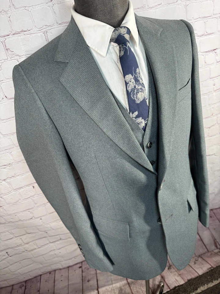 JOHN WEITZ Mens Gray Wool PINSTRIPE Classic 2 Piece VEST Combo PAIR 34R Jacket - Image 3 of 4