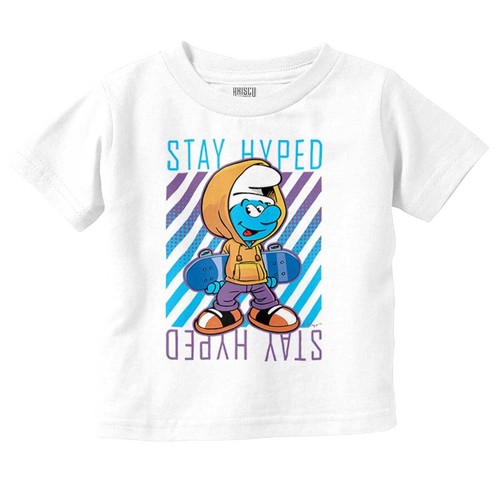 Urban Smurfs Cartoon Stay Hyped Skateboarder Toddler Boy Girl Youth T Shirt Tee