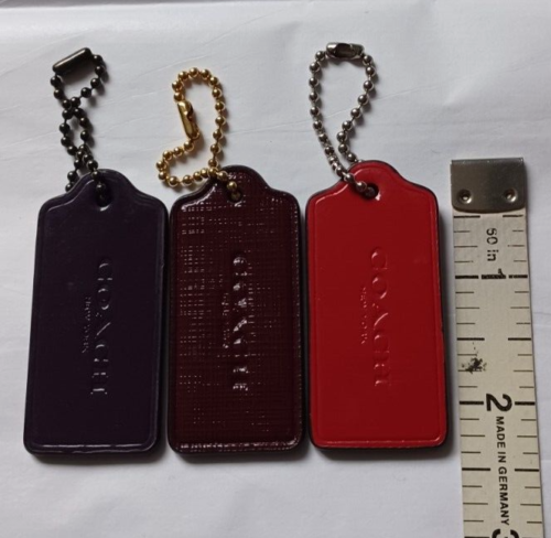 AUTHENTIC COACH 3 PCS PATENT LEATHER TAGS CHARMED KEY FOB CHAINS PLUM/WINE/RED - Picture 1 of 2