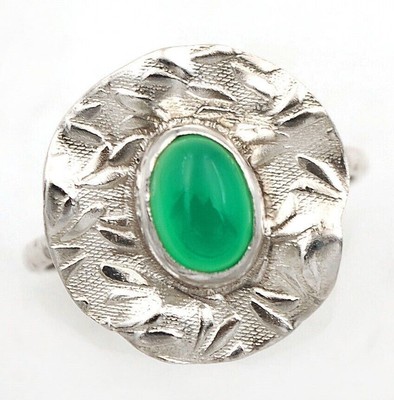 Natural Green Onyx 925 Solid Sterling Silver Ring Sz 9, 